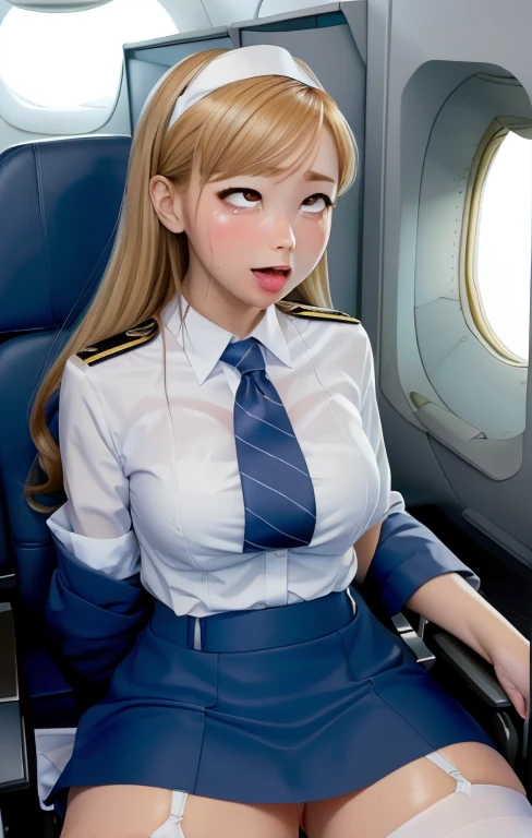 (((Chest exposed from disheveled uniform)))、((((seduce with sexual services))))、((a blond))、beautiful  Girl、Large beautiful breasts、cleavage of the breast、A slender、オマンコ、((((Seduction while being shy))))、(((s Office)))