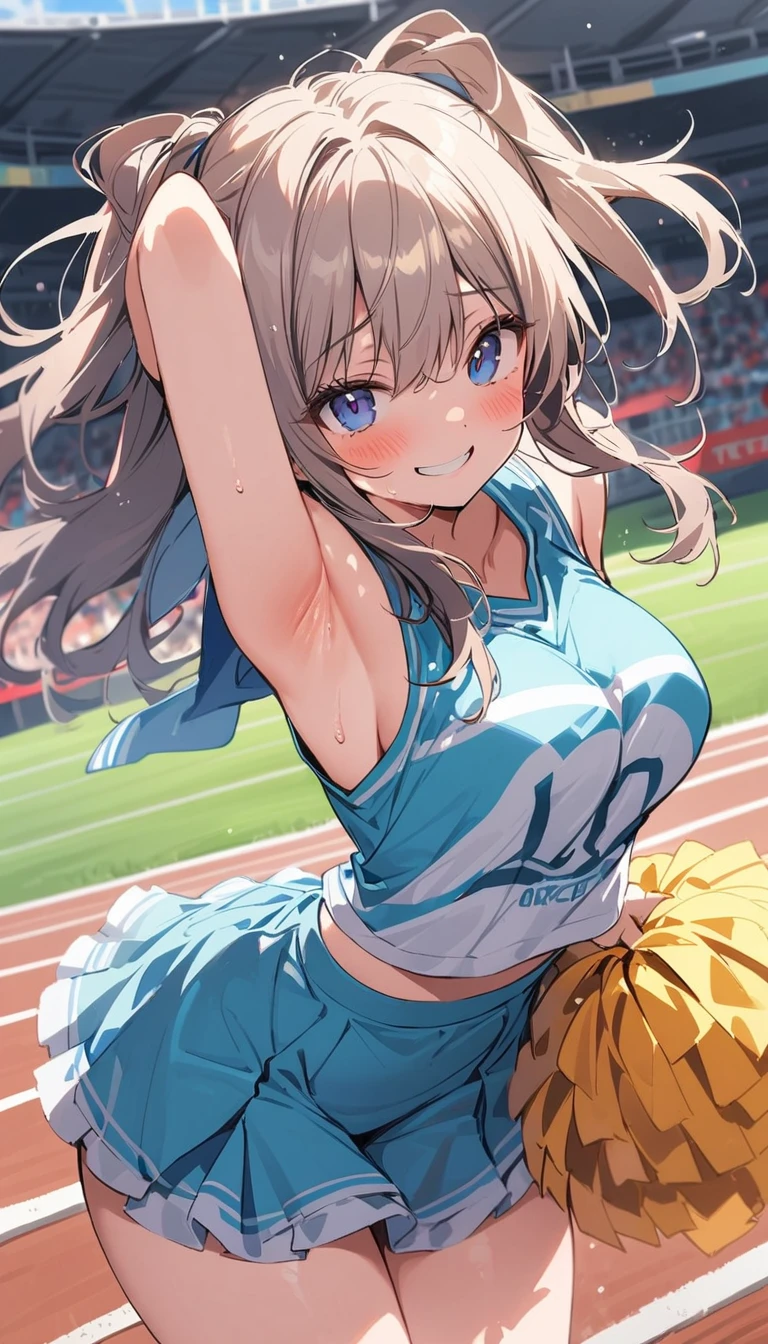 ram invader, detailed breasts, anime dick, (cheerleader: 1.2), muste piece, best quality, open mouth, tooth, ultra-detailed breasts, Yellow eyes, Pretty eyes, detailed face, Pretty girl, big chest, red face, (wet with water: 1.2), Generally poor breasts,, (Missionary position:1.5), , (Heart shaped pupils: 1.5)
