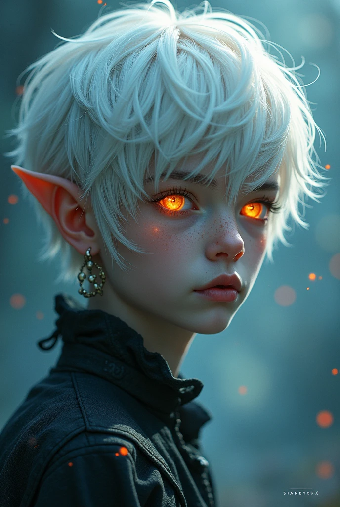 ((best quality)), ((masterpiece)), (detailed), (Full body), perfect face, a beautiful and sexy demon boy, he has white hair and sky blue eyes, his teeth are sharp and pointed. His hands are stained with blood.