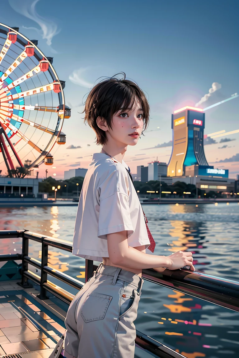 arafed woman standing on a ledge with a ferris wheel in the background, hyung tae, jinyoung shin, album art, cai xukun, profile picture 1024px, kim doyoung, hong june hyung, yanjun chengt, bladee from drain gang, male ulzzang, xintong chen, taken with canon eos 5 d mark iv