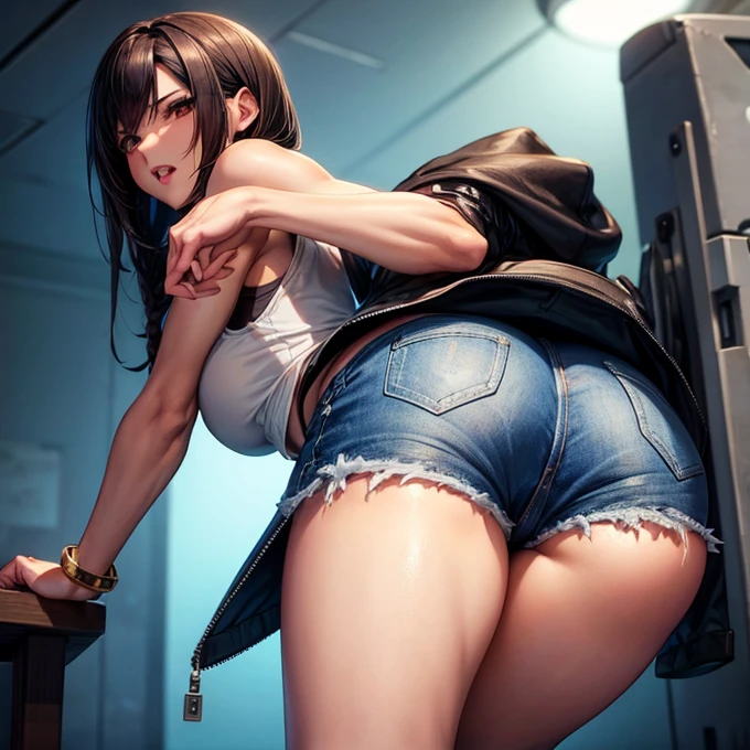 (nsfw),masterpiece,ultra detailed,sharp focus,high resolution,(night light at midnight,midnight,night,dark,:1.3),pussy focus,(tareme,adult female),(curvy body),,adult body,puffy nipples,seductive anime female,(off-the -shoulder black blouse,boots,short skirt,naughty undies:1.1),,blonde hair,(peace sign,double peace:1.1),(tanned skin:1.3),( blushed face),(squatting on ground,spreading legs),(at off street,back alley:1),(armpit hair,pubic hair),(wet skin,smile,saliva,opening mouth:1.1),,(excessive cum in pussy,bukkake,cremapie:1.1),