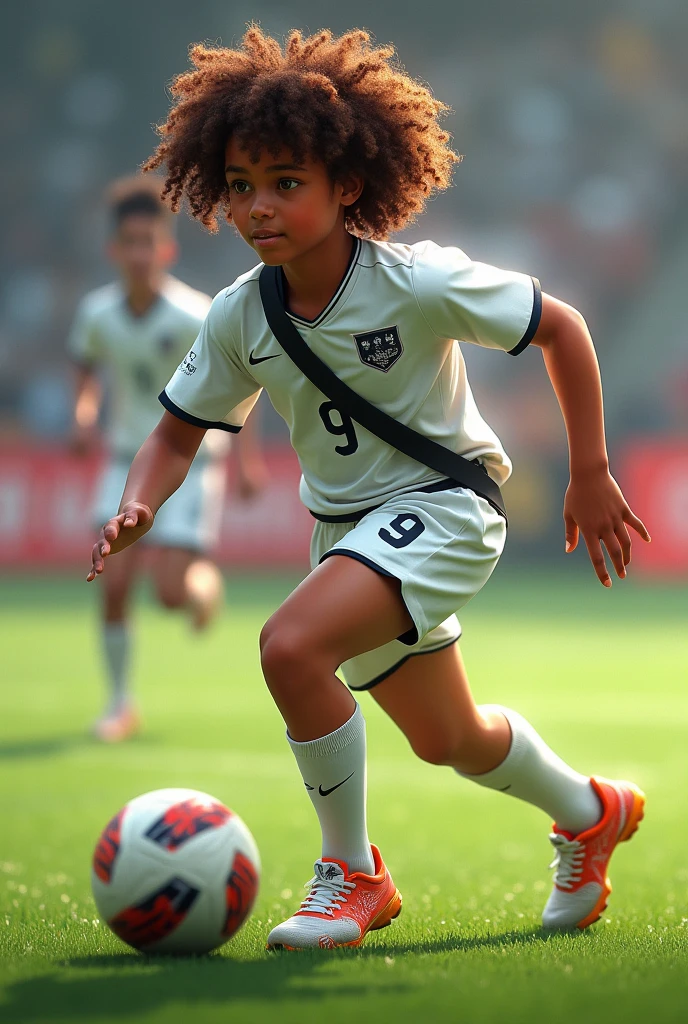 Obese child playing football curly hair --auto