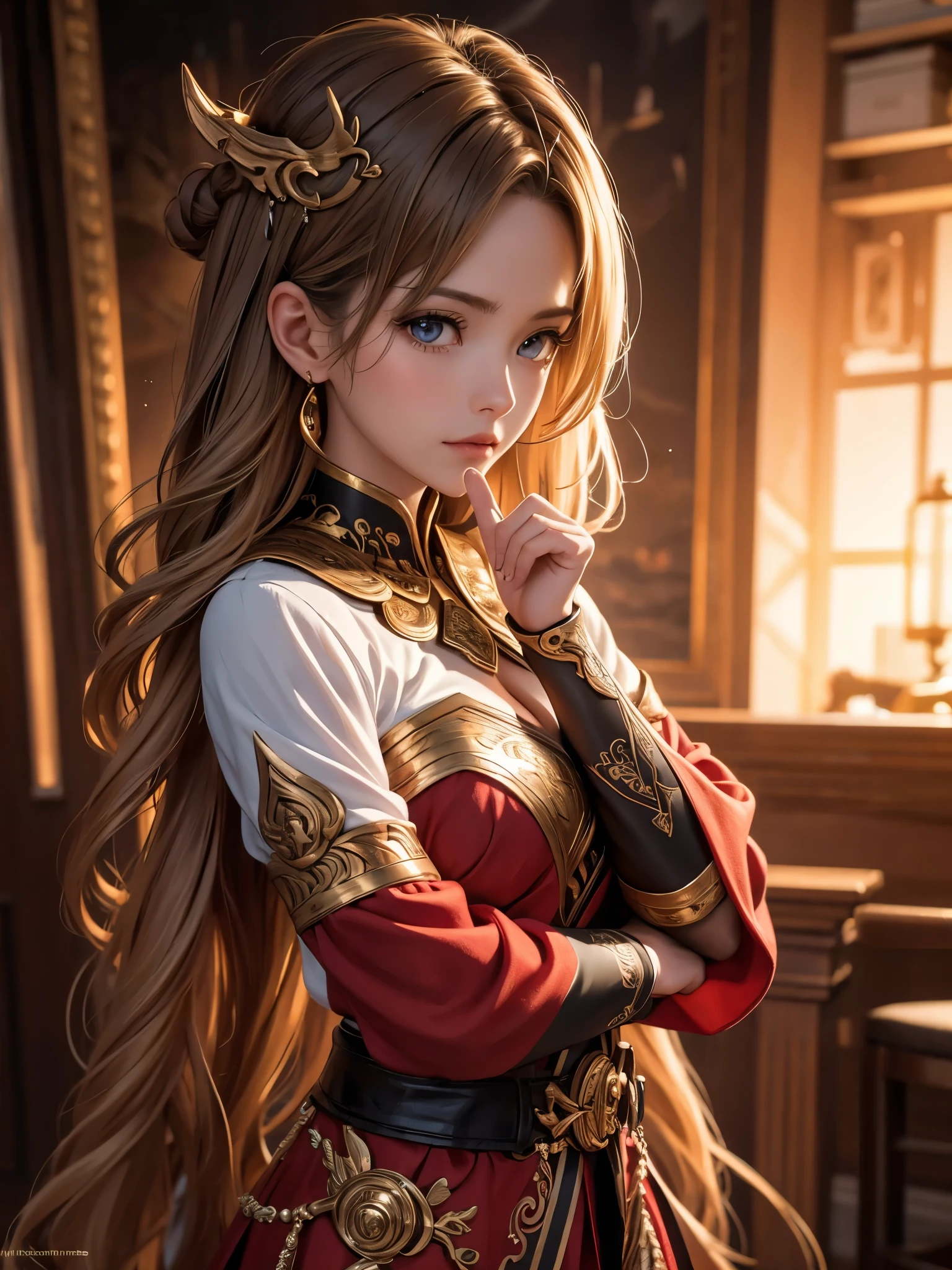 ((Highest quality)),(Ultra-high resolution),(Super detailed),(Detailed Description),((The best CG)),(masterpiece),Highly detailed art,(Art with precise detail:1.5), (Female Heroes:1.5), red, silver, Growl, Roar, 