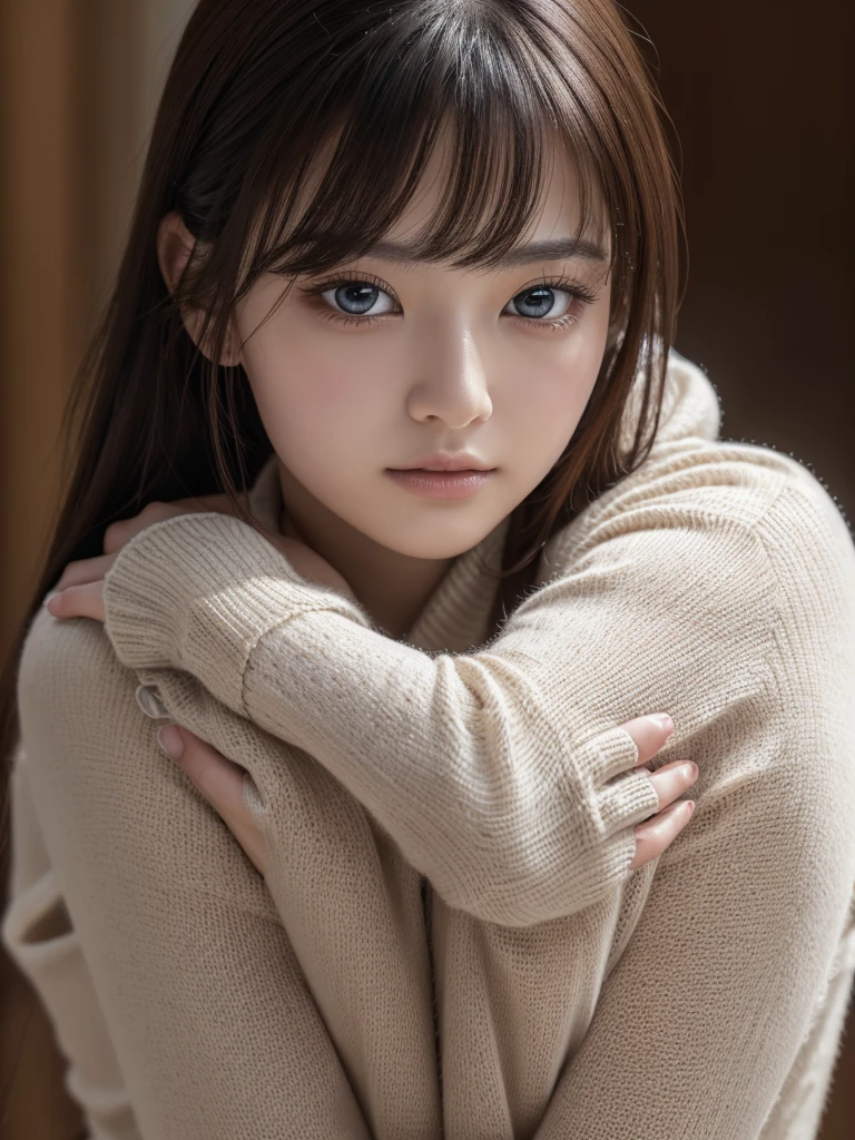 (((Extremely detailed、Ultra-high resolution、masterpiece、Highest quality)))、顔のUltra-high resolutionクローズアップ、long, straight black hair、So that every single hair is clearly visible、The subtle color changes of hair depending on how the light hits it、 The skin is white and smooth、Skin has a natural glow、Fine skin texture、Representing the fine details of pores、Details of the light redness on the forehead and cheeks、The eyes are almond-shaped and dark brown.、Eyes with fine iris details、The eyes depict color gradations and patterns.、Long, natural-looking eyelashes, each and every one visible、Well-groomed eyebrows、眉毛のindivual々The hair is clearly visible、Light reflecting off into the eye、The light in the eyes creates small highlights、The nose is delicate、Fine detail on the nostrils、Lips are plump and naturally pink、Depicts the fine lines and soft curves of the lips、lips are shiny and、The gloss on your lips accentuates their shape.、(((Detailed depiction of lip texture、Particular attention to the depiction of light and shadow、Soft natural light gently illuminates the face from the front、A faint glow on the forehead、A slight shine on the nose、A slight glow on the cheeks、Shadows are cast softly along the contours of the face、Accentuate the sides of your cheekbones、Accentuate the sides of the jawline、Emphasize the sides of the nose、The gloss on her lips reflects the light faintly、Lips emphasize the plump texture、The shadow of the hair gives depth and dimension、indivual々The hair shines in the light、The background is simple and blurred.、Focus on the face