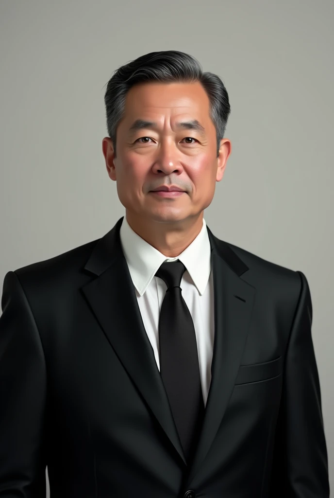 A man in a suit and tie poses for a photo, portrait in Asian style, dark silver and dark gray, realistic photo