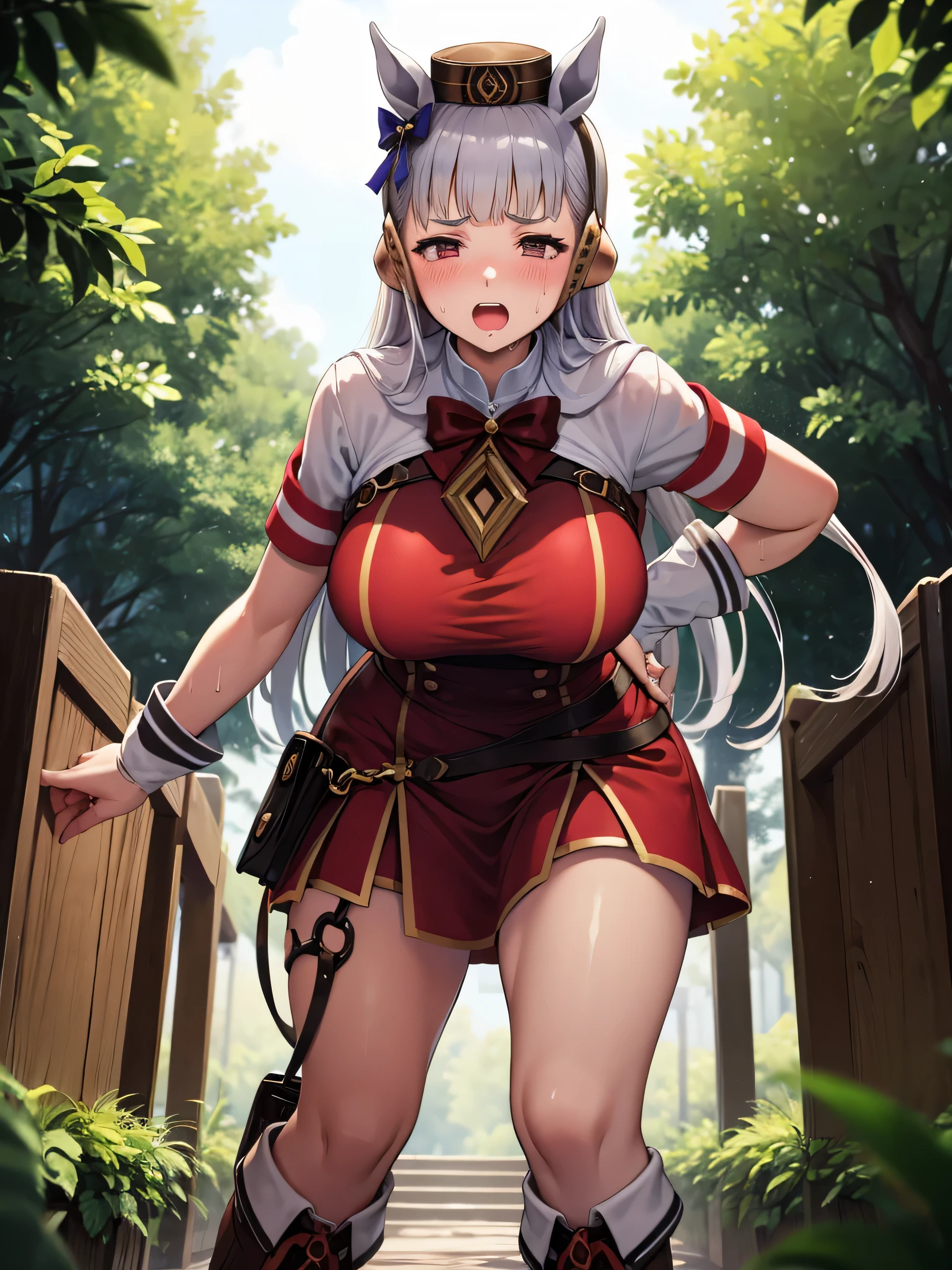 Dark color depiction、、ergarteners、、、chilldの小さなsterpiece, Highest quality:1.2), alone, One girl, umpd gold ship, pillbox hat, Red dress,No sleeve,skirt, boots, Horse tail, blush、in the forest、Pussy、Thick white love juice、Drip a large amount of love juice、Background Nature、Intense masturbation、Intense masturbation、blush、Sweat、Pleasure、orgasm、Pee、incontinence、Pussyに指を入れる、Touching the groin、Clothes are see-through、Pussyをいじる、Pussyを穿る、Climax、To convulsions、Feels good、heart、Nipples are visible through the、Be in heat、stand up、Flashy underwear、Seduce、Excited、I can not stand it、Stand with knees bent、From below、Leaning forward