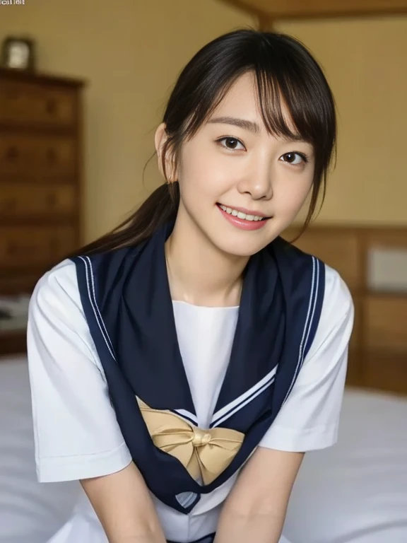 (Masterpiece, Best quality:1.4), (Ultra realistic, Photo-realistic:1.2), Full body, (Women lying, overhead shot), Natural light, 2 actress, Japanese women, Neat and clean, (Sailor suit, School, Dark navy sailor collar, White short sleeve suit, Dark navy pleated skirt, Dark navy ribbon), White socks, (Short Ponytail:1.3), Short wavy hair, Light brown hair color, (Beautiful Faces), Oval face, clear, (Beautiful eyes, Kind eyes), Clear skin, Small face, Small mouth, Beautiful mouth, Natural makeup, Approachable, On the beach, Seductive, (Beautiful thighs), Bedroom eyes, Open leg, nsfw, Lesbian couple, Petting together, Obscene reality of girls, Erotic pose, Erotic smile, 