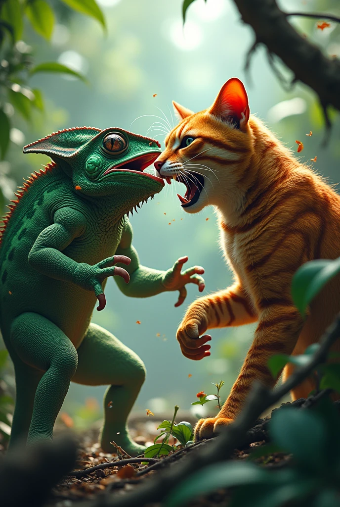 Cat fight with snake 