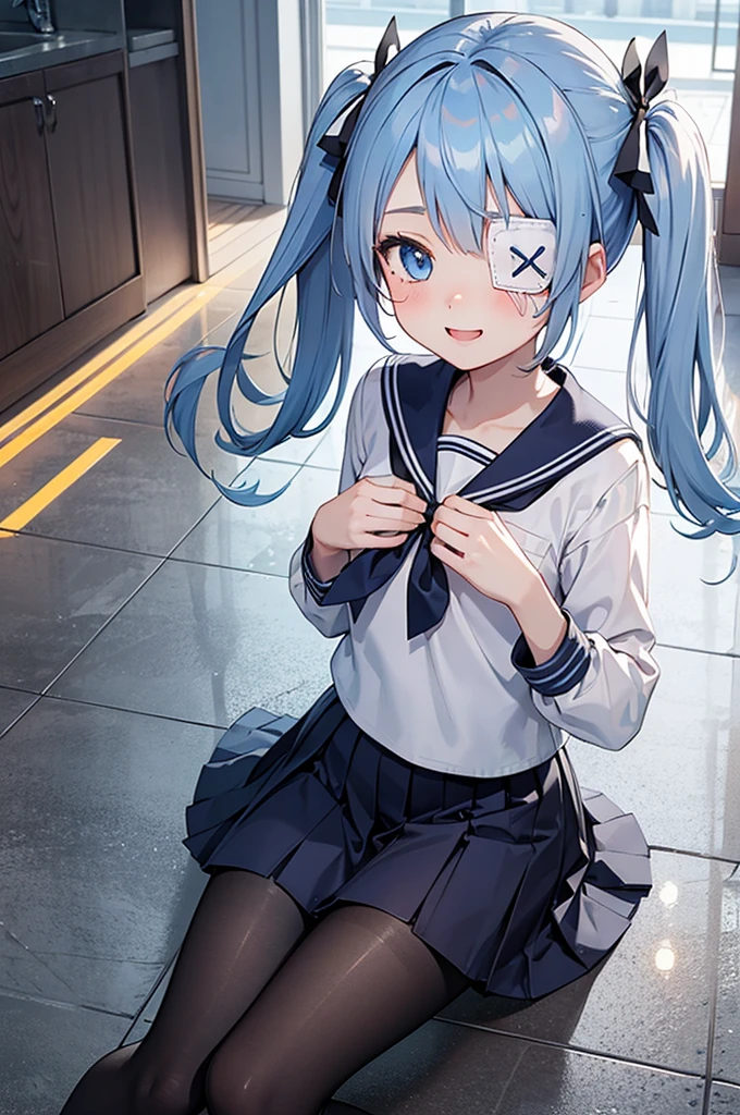 masterpiece, best quality, extremely detailed, (illustration, official art:1.1), 1 girl ,(((( light blue long hair)))), ,(((( light blue long hair)))),light blue hair, long hair ((blush)) , cute face, big eyes, masterpiece, best quality,(((((a very delicate and beautiful girl,))))),Amazing,beautiful detailed eyes,blunt bangs、((((little delicate girl)))),tareme(true beautiful:1.2), sense of depth,dynamic angle, ,, (masterpiece, highest quality), Beautiful illustrations, (Natural Side Lighting, Cinema Lighting), ,
View your viewers, (From behind), whole body, 1 girl, Japanese, high school girl, Perfect Face, Perfect Eyes, Cute and symmetrical face, Sunburn, Shiny skin, White skin, thin,
Long Eyelashes, 
((Collared short-sleeved shirt, White shirt, , Grey plaid pleated skirt, Blue checked bow tie), Wrist Chakra), White panties,
(((shibari over clothes, Put your arms behind your back)), bondage, shibari, Arms tied, Bound breasts),
(Beautiful views), Daytime, (Are standing), (Cute smile, Upward glance),  , Earrings, necklace, Bracelet, Caster wheel, first round, ,  Tortoiseshell binding