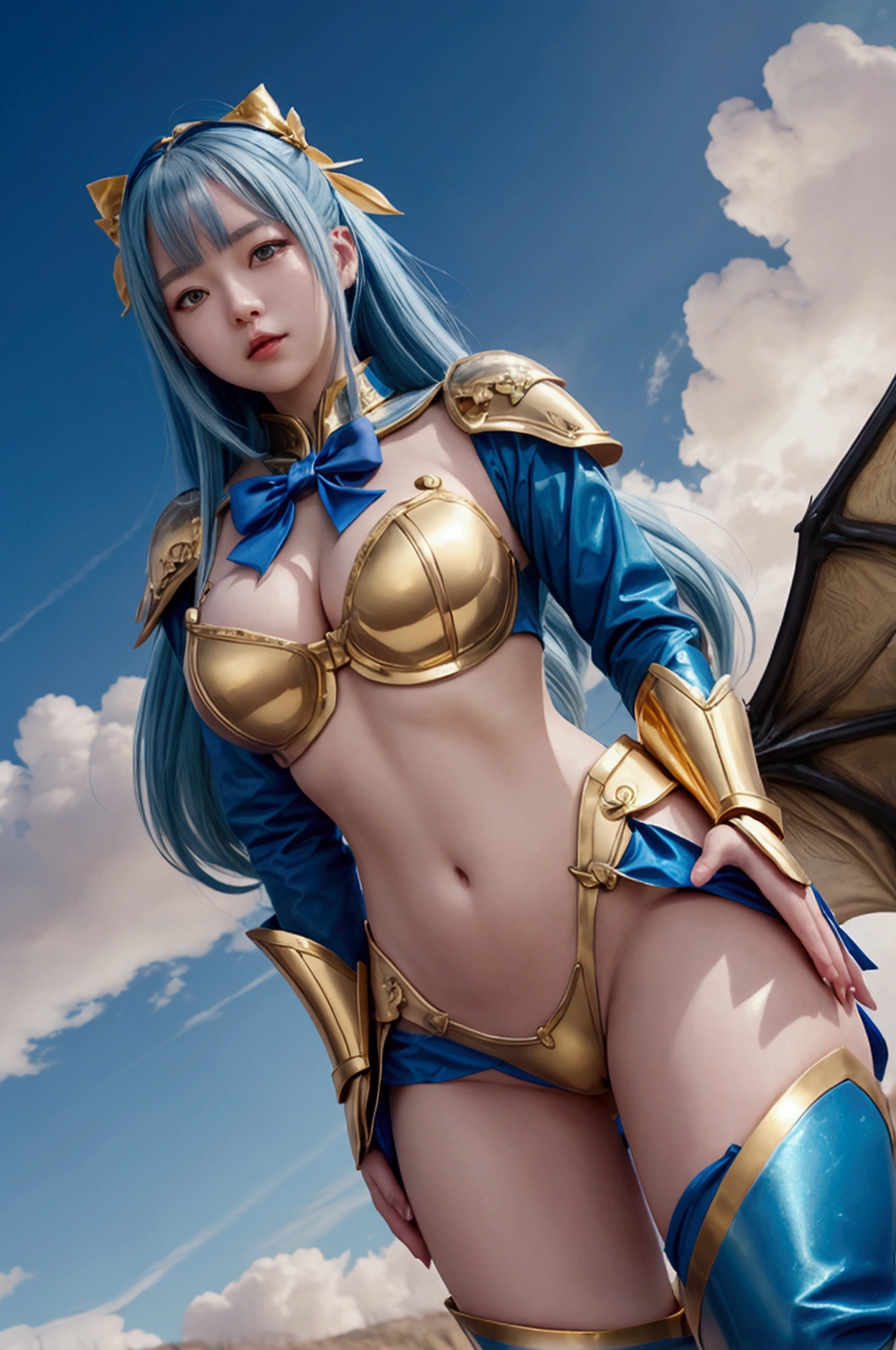 art by Caravaggio, sexy woman, full armor, armored, full vest armor, palladin armor, beauty, ((blue hair)), close face shot, glowing eyes, beautiful, bedroom scenery, seductively, cute smile, seductive smile, ((medium breasts)), beautiful, supermodel slim body, medium tall moscular body, abs, intricate strong body, ((abs)), muscular thighs, muscle thighs, very muscular thighs, naked, nude, porn, pornography, showing nipples, , show vagina, spread legs.