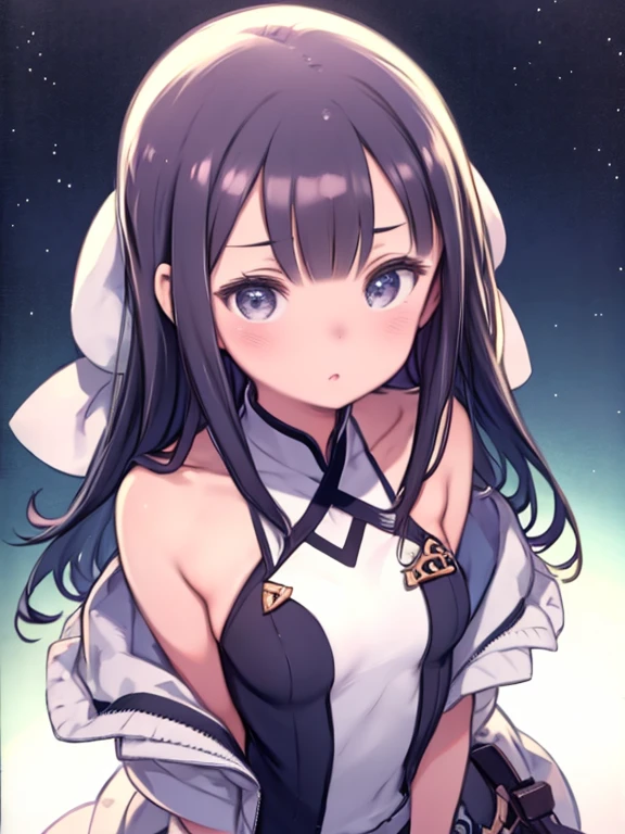 primary school girl, 8 years, A cup of breasts, black fur, wide, purple eyes （One Person） Smooth white upper body., short sleevesＴshirt, navy blue mini skirt, white panties（（I can see her panties）） white socks　 girl&#39;room 　session （（I can see her panties）） Dynamic angle Low angle