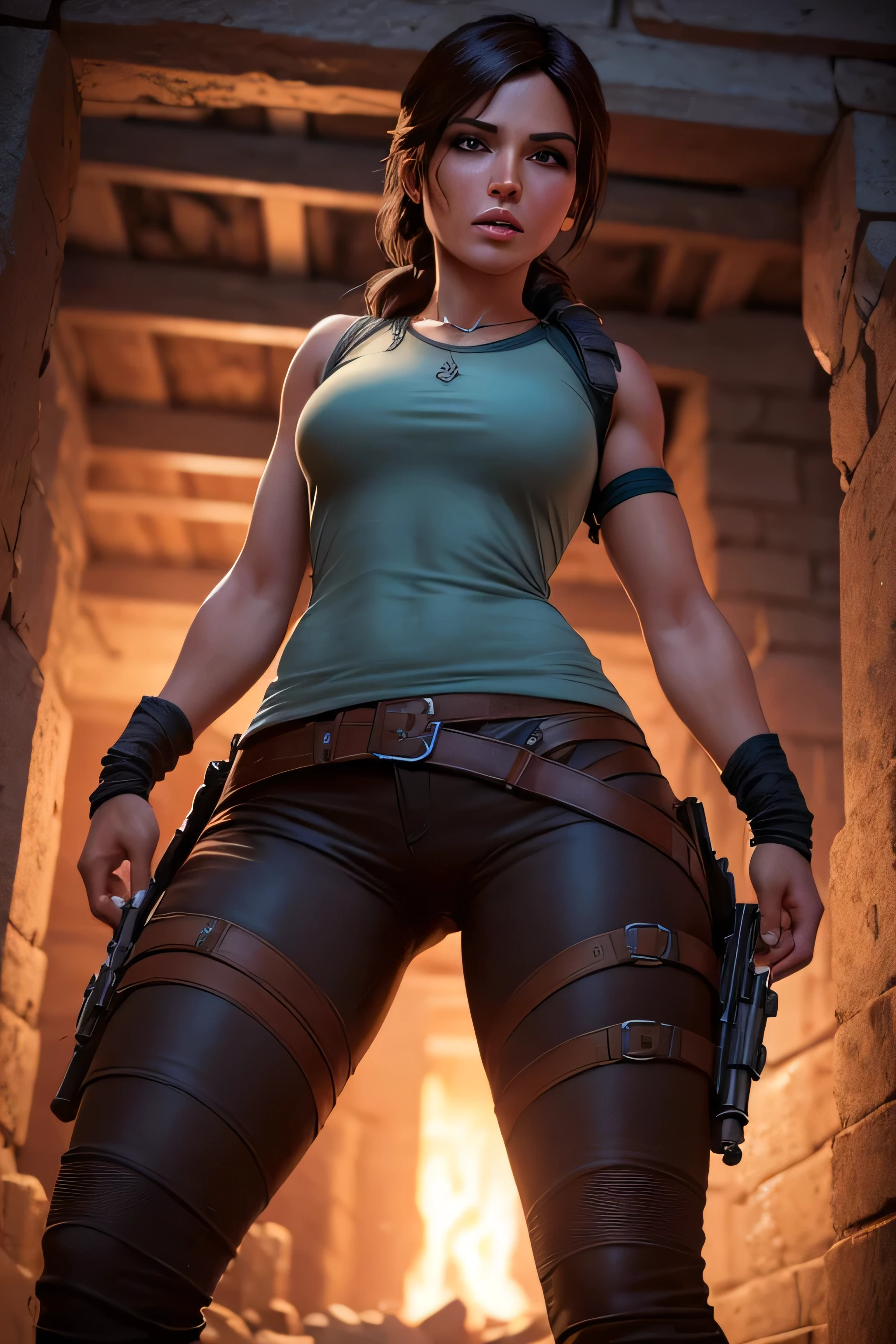 Lara Croft standing in front of (The Prophet's Tomb) from the game ((Rise of the Tomb Raider)). Holding the (atlas artifarct) from the rise of the tomb raider game in her hand. Time: night, 1 am. Location: The Prophet's Tomb. Lara is wearing the classic tomb raider outfit: light blue shirt and dark pants. DLSR, sharp focus, soft lighting, photorealistic, masterpiece, perfect face, ultra detailed face, beautiful brown eyes, beautiful face, perfect anatomy, 8k, masterpiece, ultra detailed
