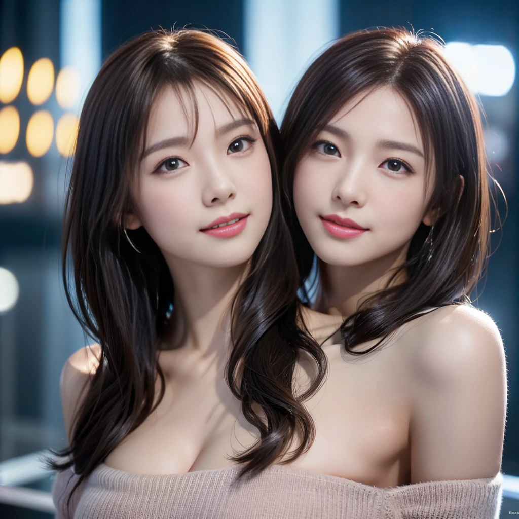 (Two heads), (masterpiece, best quality), best resolution, (2heads:1.5), 1girl, perfect anatomy, necks positioned equally on chest, same body