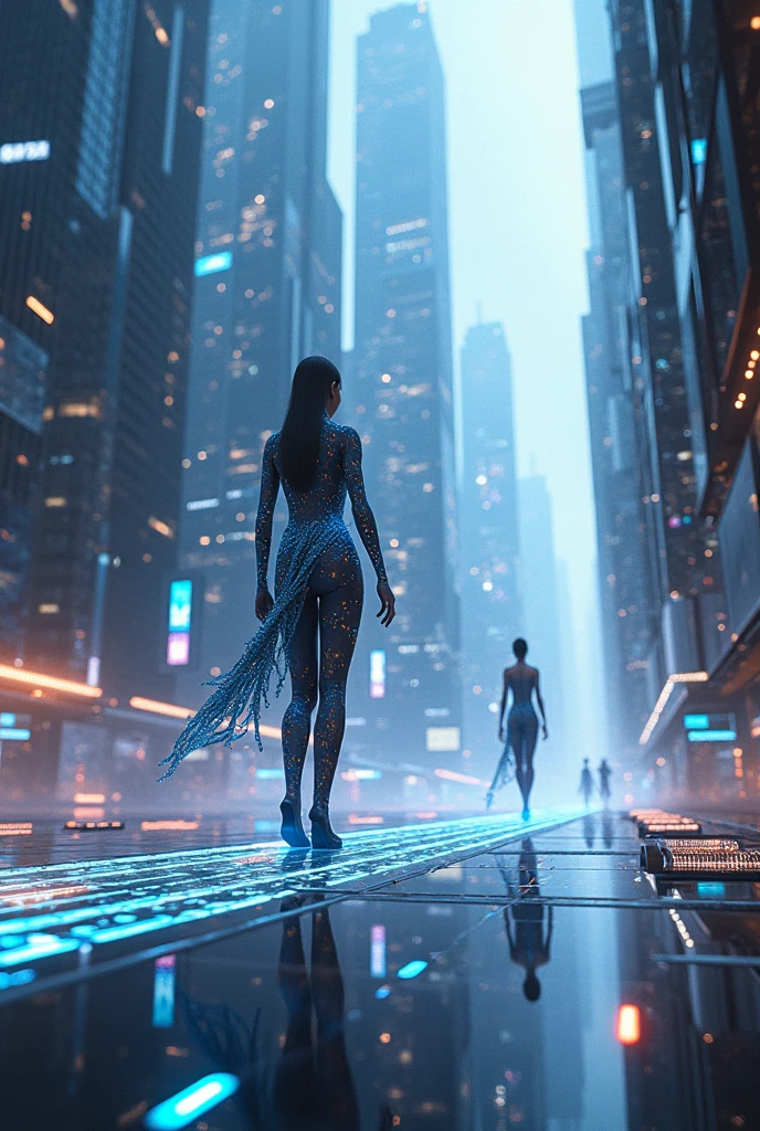 In New York, time square, ultra-bright semi-deity, 28-year-old woman, full body transparent, like the character Doctor Manhattan, she appeared as a being with an intense and bright complex circulatory system; days later, the creature gained some muscles. Finally, she turned covered in many shiny veins Full Body Transparent, (medium breasts: 1.3), (full breasts: 1.3), (realism: 1.5), (Realisitc: 1.4), (Absurdity: 1.4), 8k, ultra- detailed, Beautiful woman detailed, (only:1.4), 1girl, (Viewer facing:1.2)