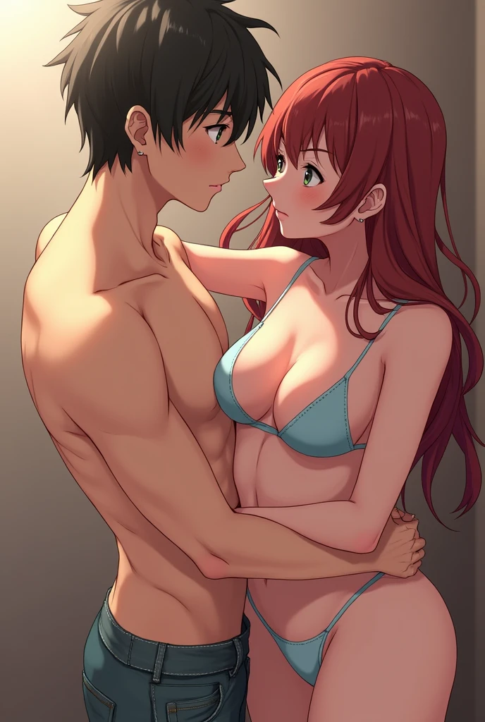 ((best quality)), ((masterpiece)), (detailed), 
Two people, a fair-skinned girl with medium-long brown hair, a muscular young man touching the chest of a short girl, a large chest, no bra, student, pleated skirt, spreading legs, bathroom, embarrassed, sweat, half-crying, nipples, cute face, Asian anime, a man&#39;s hand touching a chest

