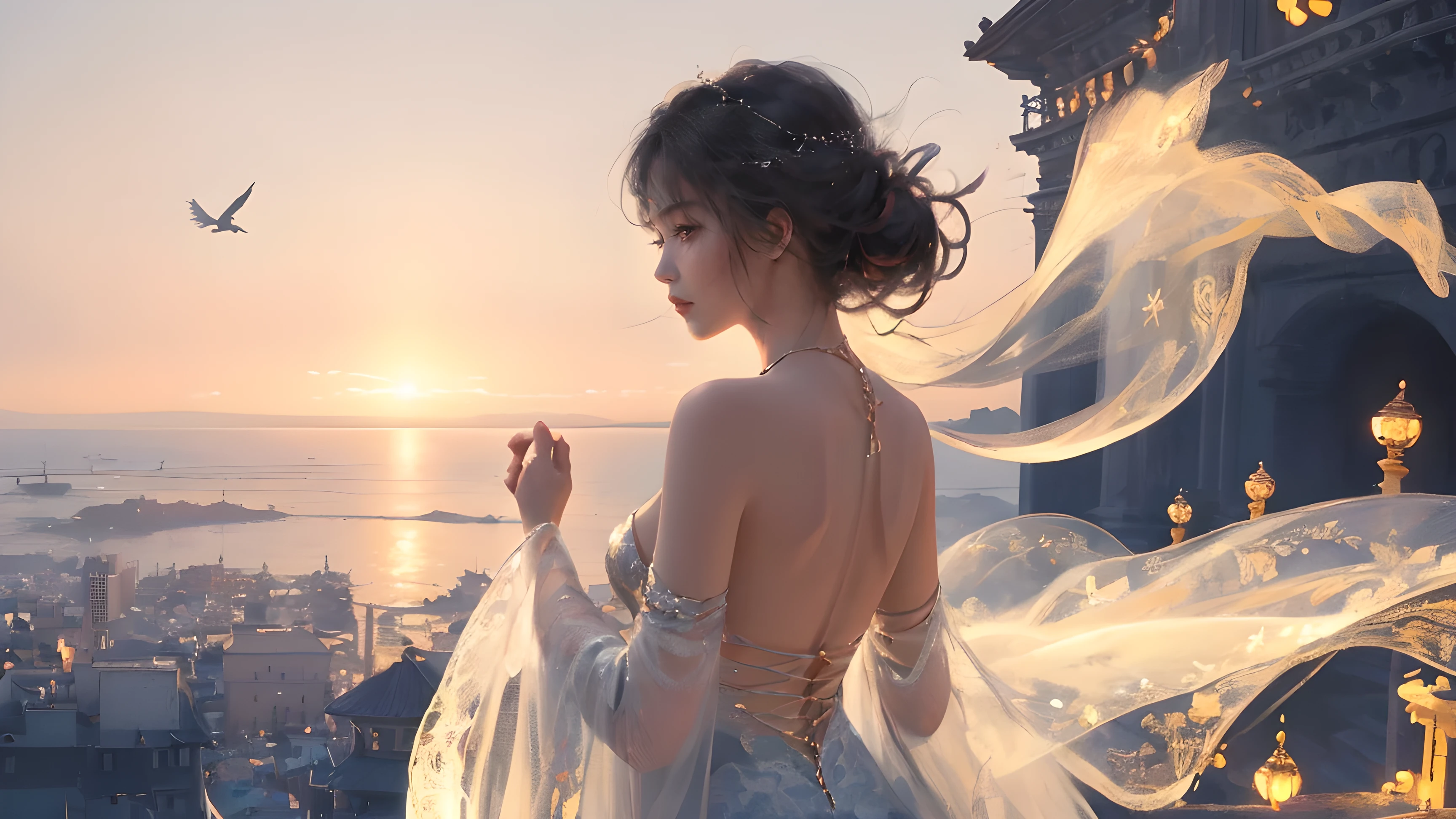 (practical, Photorealistic:1.37), (masterpiece, Highest quality:1.2), (Ultra-high resolution:1.2), (Original photo:1.2), (Clear focus:1.3), (Face Focus:1.2), (Highly detailed CG Unity 8k wallpaper:1.2), (Beautiful Skin: 1.2), (Pale skin:1.3), (Super sharp focus: 1.5), (Super sharp focus:1.5), (Beautiful and clean face:1.3), (非常にDetailed Background, Detailed Background:1.3), Bokeh, Depth of written boundary, rest, Image of a Very Cute and Beautiful Japanese Woman, (bride), business suit, (22 years old:1.1), smileの少女の肖像画, Full body image, from the front, Symmetrical Configuration, (Studio Lighting:1.3), (Cinema Lighting:1.3), (Rear window lighting is backlit:1.3), (surface light:1.3), Light Enveloping Her Entire Body, Looking straight at you, Persistence, Sexy model posing, rest, (Chestnut Half-Hair:1.2), Dark brown eyes, Beautiful Eyes, Princess Eyes, Mahogany Hair, A single hair, bangs, slim, Abdominal muscles, (Huge breasts;1.35), (Willow West:1.15), (Details of a beautiful girl:1.4), (Pure White Elegant and Gorgeous Lace Silk Wedding Dress:1.3), (BaliOcean view背景:1.2), (smile, happiness:1.3), ((Perfect female body)), (Upper body image:1.3), Encircling the head, Perfect Dramatic, Volumetric lighting, Professional majestic oil painting, Glowing Skin, CT Anatomy, Perfect Proportions, 8.Five Really Small, Face Focus, Ultra practical Photo, Extremely clear images, Ultra-high definition images, Bali, Ocean view, Beach, External, ((walking Beach:1.2)),