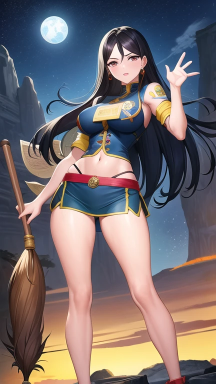 (obra de arte, melhor qualidade:1.2), animation style) (Woman) nico robin (Oce Piece) long black hair, Wearing a Traveler outfit, standing giving a rolled up map, legs and five fingers, more meat, beautiful two-dimensional, HD backlit background , nightfall,가슴,jiangshi, Qing_Guanmao