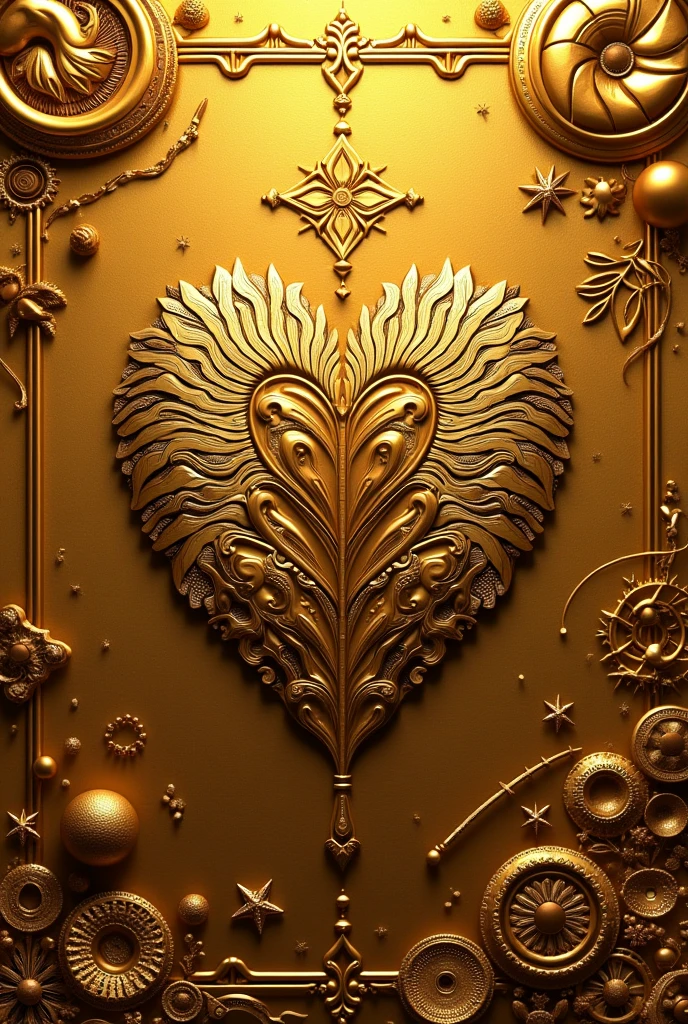 Design a realistic digital art logo that exudes beauty, sophistication, and luxury. The logo should prominently feature a shopping bag, meticulously crafted in a rich, shining gold color that represents opulence and style. In the center of the bag, create a small, intricately detailed golden heart to symbolize charm and elegance. This artwork should exclusively use various shades of gold to convey a sense of refinement and extravagance. The final logo should be a work of art, capturing the essence of a high-end shopping experience and the emotional connection associated with it