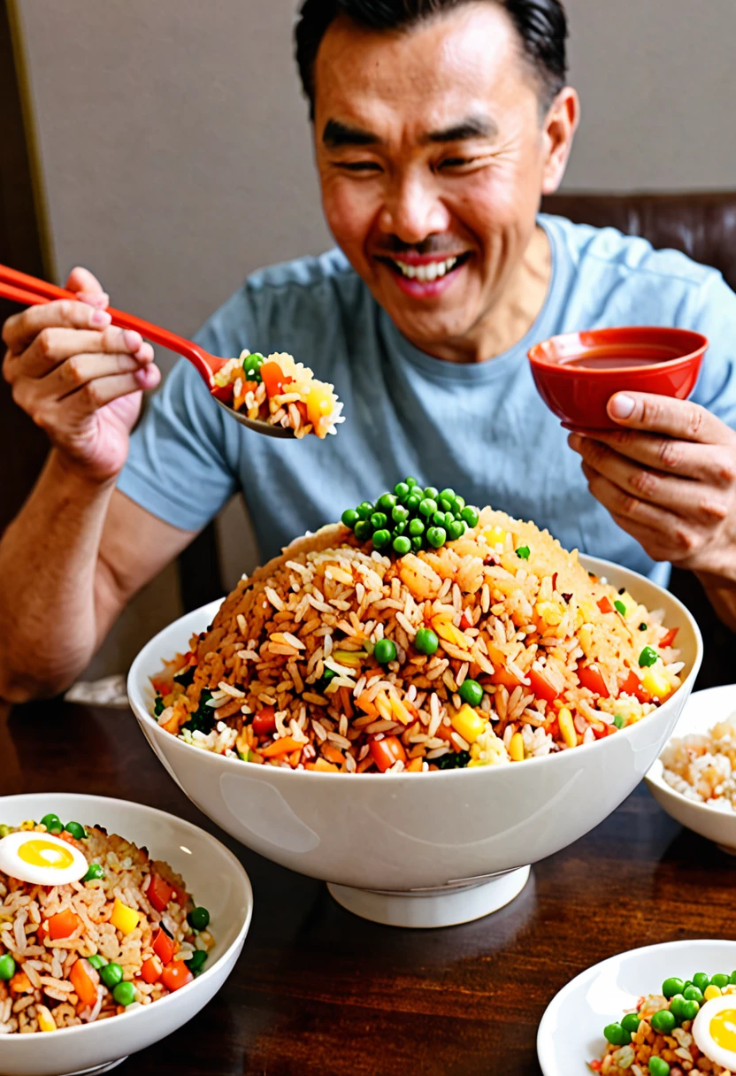 Light ketchup-colored fried rice、Man eating fried rice、