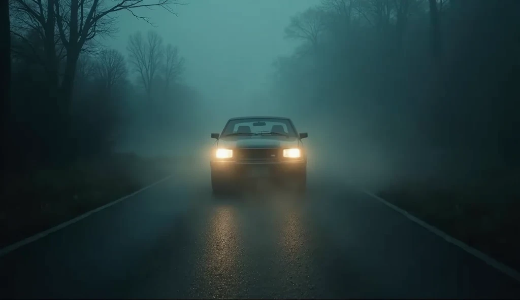 a long-haired zombie,zombie face. Ugly ghost.long hair cover face , ghost, ju-on , lying down pronebone on the roof of a car, wearing a ripped long white dress, car drifting. Car move fast , epic. High shutter speed. , dramatic lighting, cinematic atmosphere, moody color tones, high contrast, photorealistic, 8K, masterpiece, ultra-detailed. At night. Flash photography. In jungle scene. Horror scene. Car turn on light . Drive in car shocked. Moon background. 12 am. Fog night. Wet night. Road cracking. 