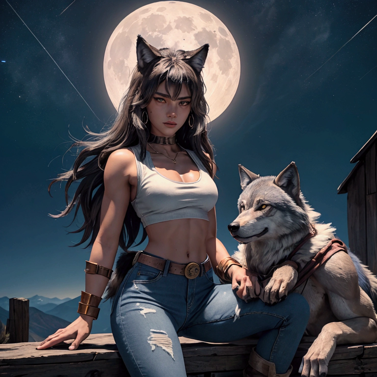 (((NSFW is still showing, Sage Holo、Spices and wolves、Cosplay))), ( ((Powered by Wolftail)), AS), (masutepiece:1.2, Best Quality, Photorealistic:1.37), {(standing full body:1.2)|(From below:1.2)},Extremely detailed, Burning wheat field, Bloody Moon, Centered, ( tail, Wolf tail),