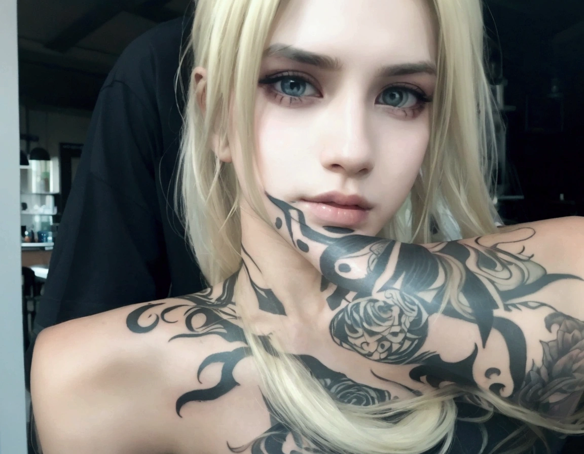 a girl with a tramp stamp tattoo on her lower back that reads "Slut", beautifully detailed face, detailed eyes, detailed lips, long eyelashes, confident expression, dynamic pose, dramatic lighting, cinematic atmosphere, vivid colors, photorealistic, 8k, best quality, masterpiece