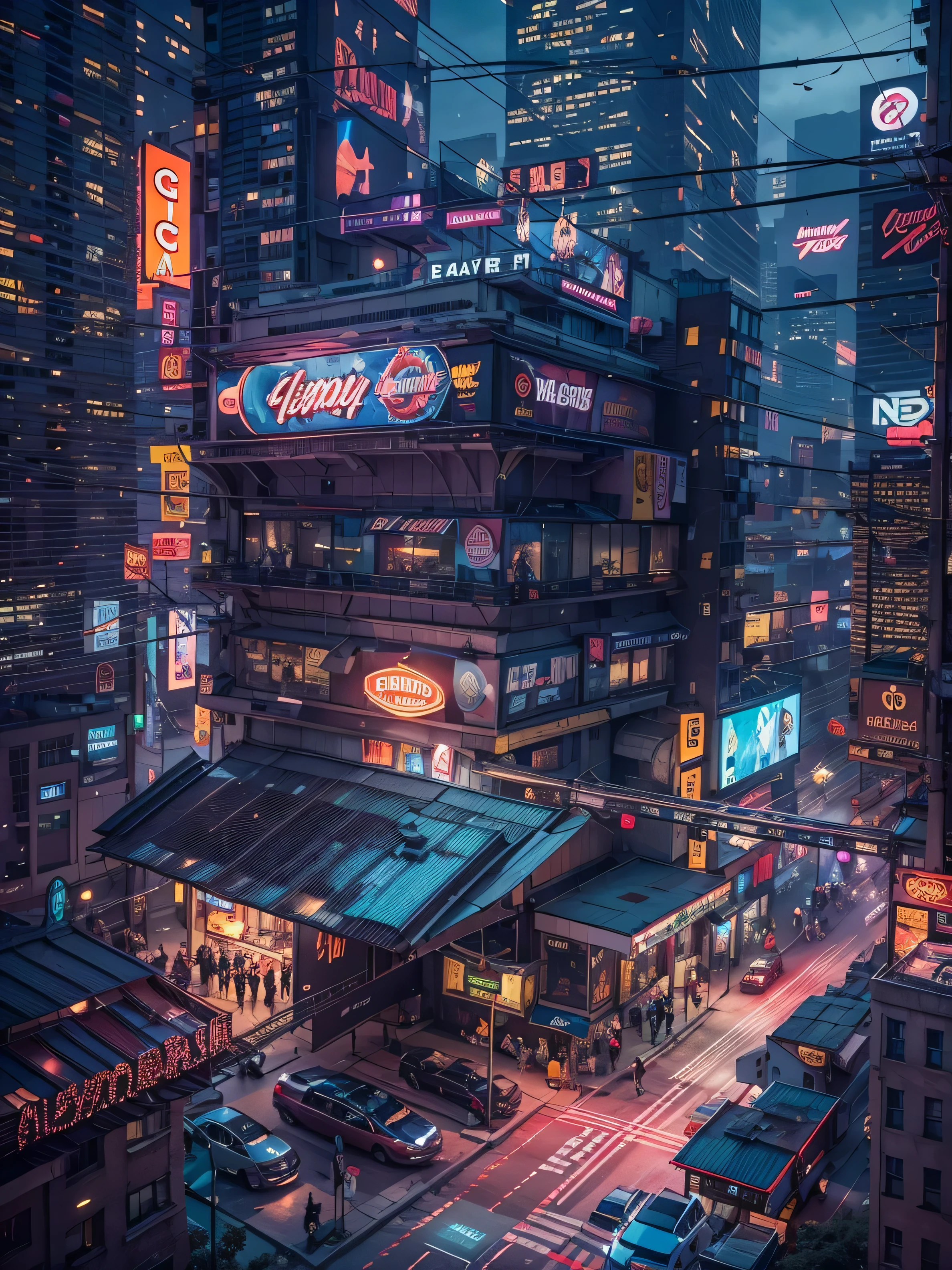 Create an extremely realistic, highly detailed 3D render of a magnificent cyberpunk city at night.Street view. The city is filled with futuristic high-tech elements, tall buildings, and vibrant neon lights. The scene includes flying vehicles and other advanced technology, with a focus on capturing the stunning, dynamic atmosphere of a cyberpunk metropolis.