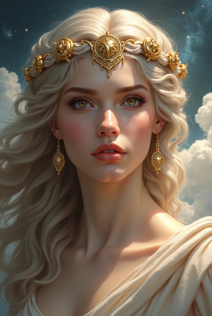 a radiant fantasy landscape, a girl in the center, beautiful detailed eyes, beautiful detailed lips, extremely detailed face, long eyelashes, ornate golden crown, intricate golden jewelry, flowing dress, ethereal glowing aura, sunbeams shining through clouds, vivid colors, dramatic lighting, dramatic cinematic composition, photorealistic, highly detailed, 8k, best quality, masterpiece