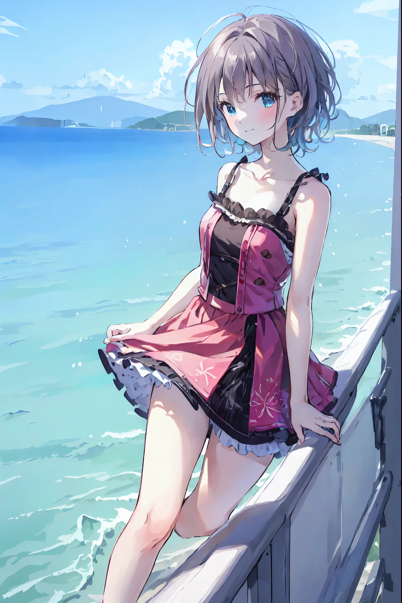 Blushing、Embarrassed expression、Beachside、Sandy Beach