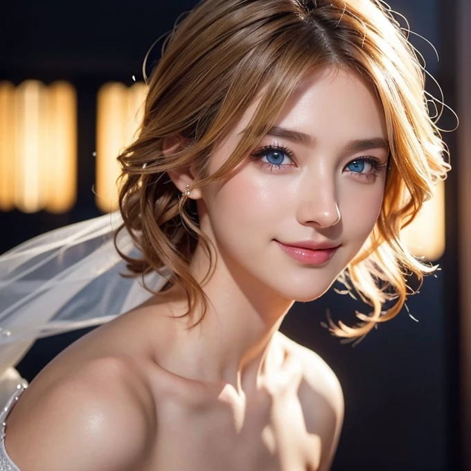 Wedding dress、a wedding ceremony、blue eyes、blonde、幸せな顔short hair、Full body photo、Sexy Face、short hair、 (((masterpiece)))、((Highest quality))、((超Realistic))、perspective、Very detailed、The perfect temptation、Best image quality、Fine-grained image quality、beautiful、European, woman, French, woman Italian, Italian, jewelry, blue eyes, Realistic, High resolution, Glowing Skin, (Detailed face),tattoo, jewelry, Wavy Hair,attractive appearance, smile, Perfect Style,Ｄcup 、 Perfect balance, 