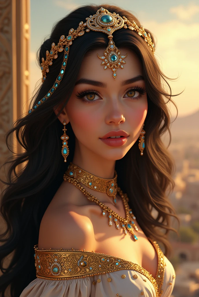 (8k, RAW photo, best quality, masterpiece:1.2), (realistic, photo-realistic:1.4), (extremely detailed CG unity 8k wallpaper), (detailed face: 1.4), (beautiful detailed eyes: 1.2),Cleopatra,solo,1girl, Golden,Princess,young queen,realistic,BBig chest, sexy, transparent clothing, golden dress, revealing abdomen, diamond, sparkling gold, full body, full body, contrast of light and dark, shadows, cleavage, palace, pool, noon, 20 years old, fair skin, semi transparent skin, gorgeous clothing, gemstones, charming, sexual, complex details, long skirt, long skirt, luxurious, open legs, semi transparent clothing
