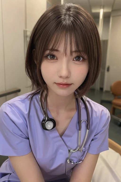 naked、One Girl, (beautiful girl, Delicate girl:1.3), (:1.3),
break, (Nurse Costume:1.3),
break, (Sitting in a hospital bed:1.2),
break, Very beautiful eyes, (Symmetrical eyes:1.3),
break, Small breasts, Brown eyes, Parted bangs, Brown Hair, (Upper teeth, The best smile:0.2),
break, (Eye and facial details:1.0),
break, (masterpiece, Highest quality, Very detailed, Detailed face, 8k)