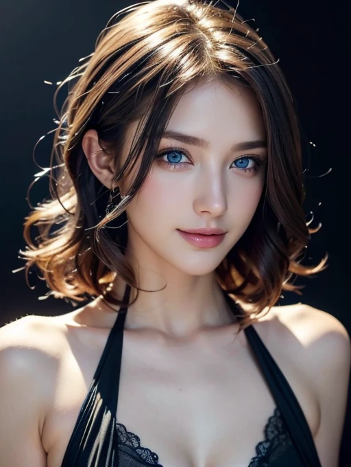 Sheer black dress、blue eyes、blonde、幸せな顔short hair、Full body photo、Sexy Face、short hair、 (((masterpiece)))、((Highest quality))、((超Realistic))、perspective、Very detailed、The perfect temptation、Best image quality、Fine-grained image quality、beautiful、Europe, woman, French, woman Italian, Italian, jewelry, blue eyes, Realistic, High resolution, Glowing Skin, (Detailed face),tattoo, jewelry, Wavy Hair,attractive appearance, smile, Perfect Style,Ｄcup 、 Perfect balance,