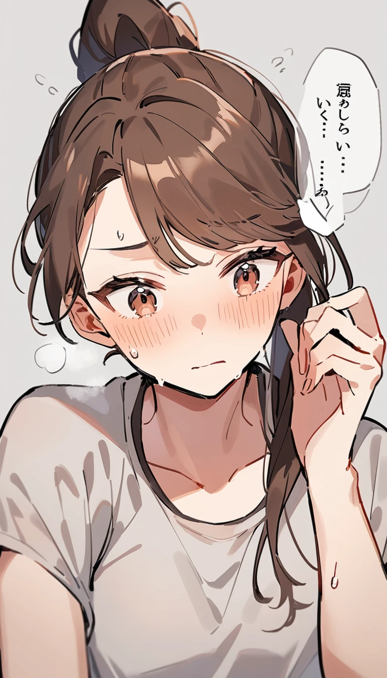 masterpiece, best quality,1girl, solo,pink eyes,hands on own face,hands on own cheeks, blush, long hair, jewelry, earrings, shirt, drooling, upper body, long sleeves, hair over shoulder, open mouth, striped shirt, smile,apron, striped, white background, simple background, half-closed eyes, bangs,
<lora:hahaoya e1-000009:0.65>