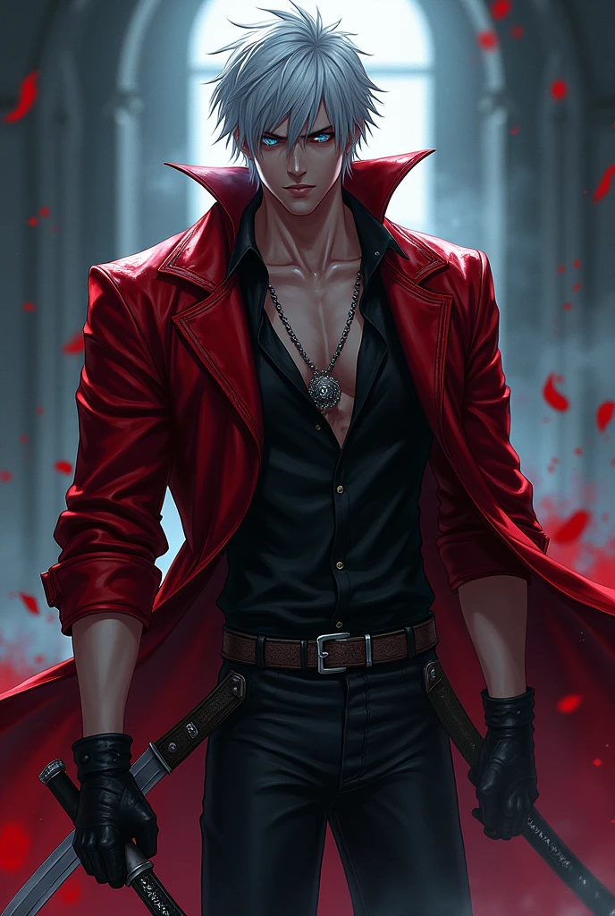 AstarionNewBG, 1boy, red eyes, white hair, cowboy shot, <lora:AstarionNewBG:0.7>