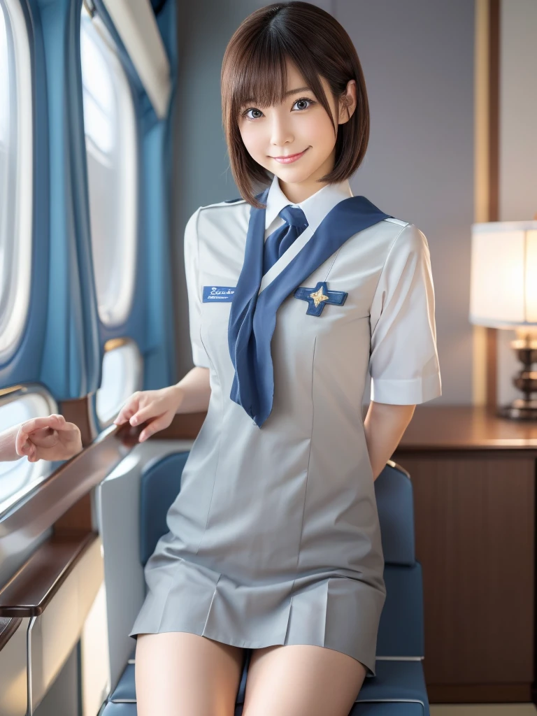 top-quality,ultra-detailliert,masterpiece,realisitic,Photo Real,Bright lighting,1 girl in, Very beautiful 9 year old girl, (kawaii:1.2),Thin smile, (Brown eyes),(brown haired),(bangss),perfect glossy skin,flawless skin,((erotick,Sexy and sexually explicit)),((accurate hands without incongruity)), large full breasts,big breasts thin waist, Look at viewers,((Blazer Uniform)),((Short sleeve uniform white shirt)),(red necktie),(Blue Mini Pleated Skirt),(((skirt lift by yourself))),(Lifting the skirt yourself),(((((Cute panties are in the photo))))),Black panties,panties focus,((Sit up,spread legswide)), sockes, (Black knee socks),(Loafer shoes), during daytime,On the train,Horizontal long seat underwear with your back to the window、underpants、Panchira、stockings、a choker、