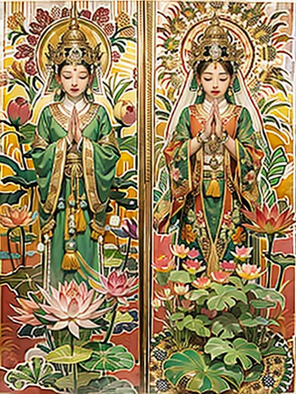 Naked Zen Avalokiteshvara meditates on a lotus throne,(Yoga lotus sitting),(Perfect delicate and good-looking face),(full bodyesbian)