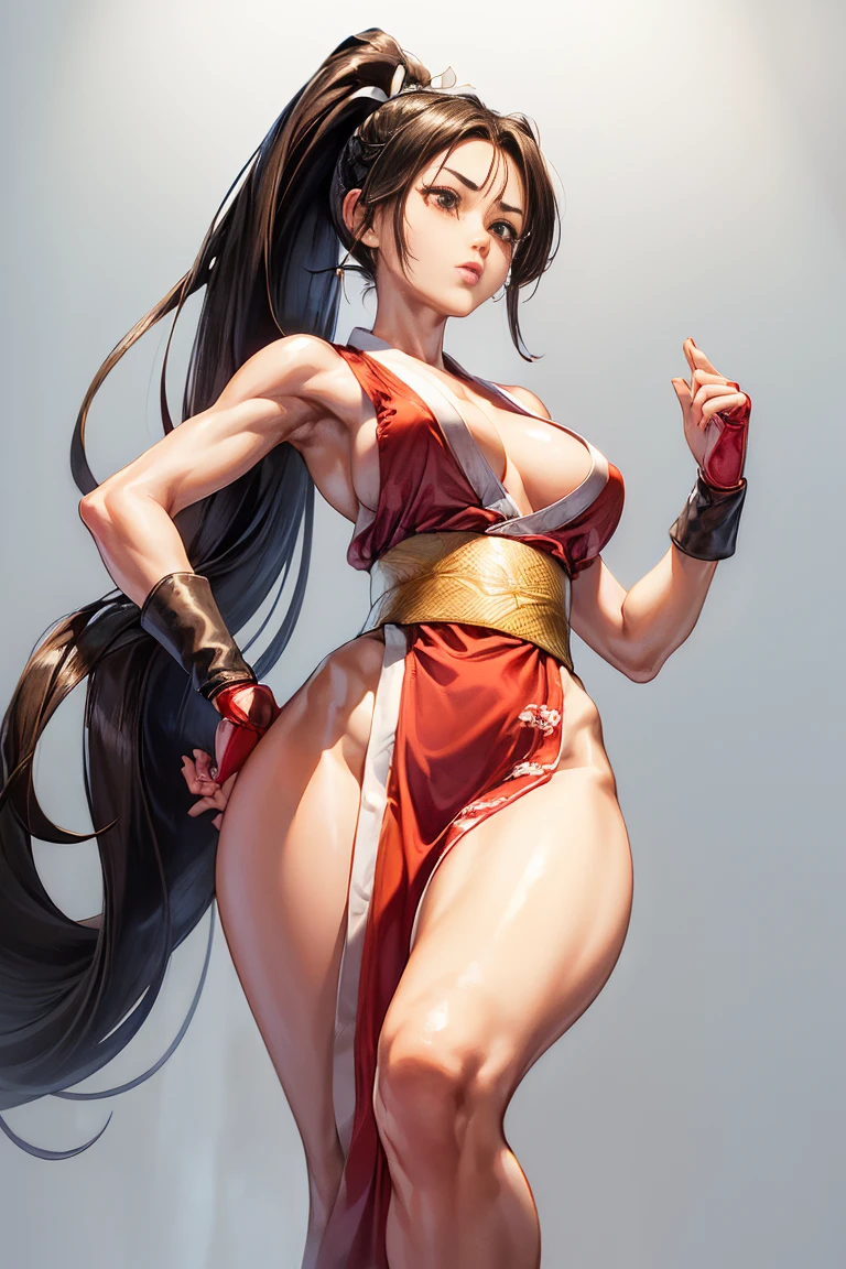 Replace the people in the picture，Close-up of a woman wearing red clothes holding a sword, Mai Shiranui, yoko matsugane as Mai Shiranui, King of Fightersrole in, she is ready to fight, fighting game characters, as《King of Fighters》role in, heroine,Strike a fighter pose