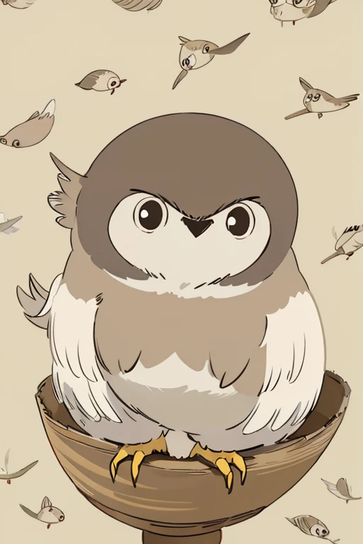 Anime Style、owl、bird、No background、1 bird、cute、smile