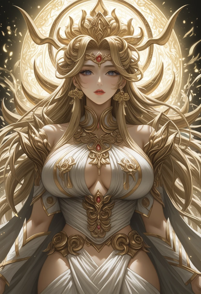 Beautiful werewolf girl with long golden hair,fair skinned, brown eyes and large breasts, uhd, textured skin, super detail, high details, high quality,