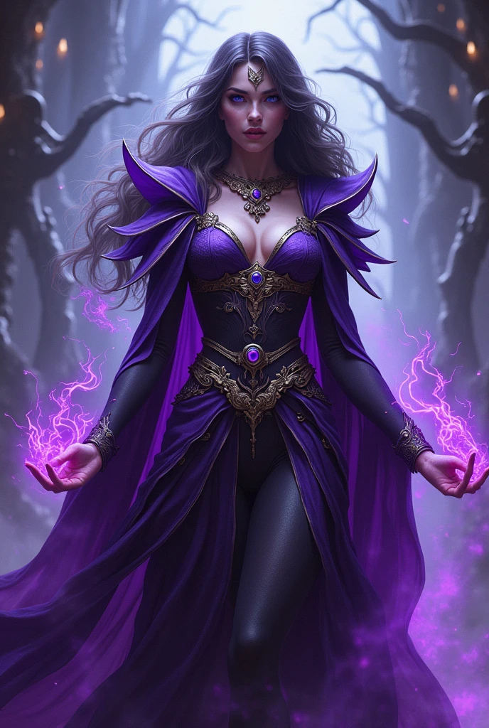 Zatanna Zatara with 122cm big tits with bangs wearing a full medieval style costume being an anime sorceress