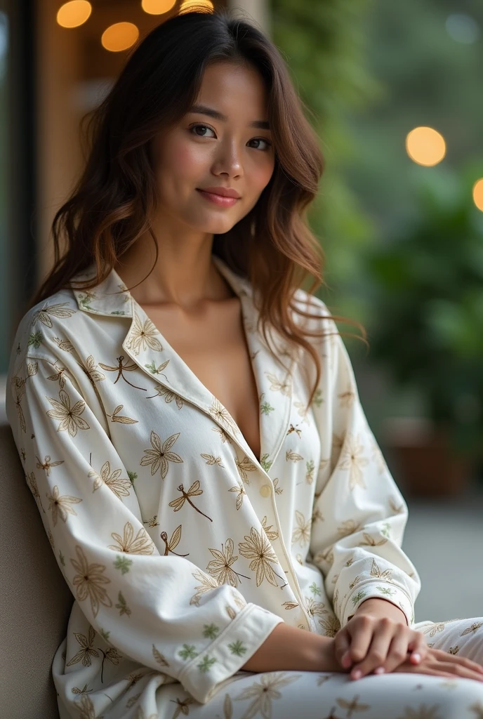 (realistic:1.3), finely detailed, quality, rembrandt lighting, (masterpiece:1.2), (photorealistic:1.2), (best quality), (detailed skin:1.3), (intricate details), dramatic, ray tracing, 1girl, japanese girl, 21 years old, detailed skin texture, (blush:0.5), (goosebumps:0.5), subsurface scattering, smiling, medium breasts, long hair, hair over shoulder, bangs, hair between eyes, floral nightgown, floral print, long sleeves, cowboy shot, (night, night sky, indoors, cute girly decorations, bedroom, window),  <lora:floralng:0.6>