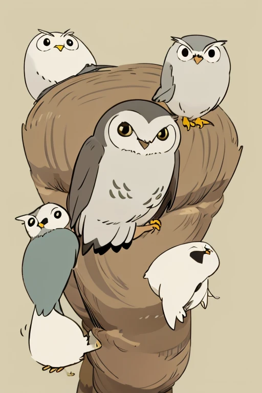 Anime Style、owl、bird、No background、1 bird、cute、smile