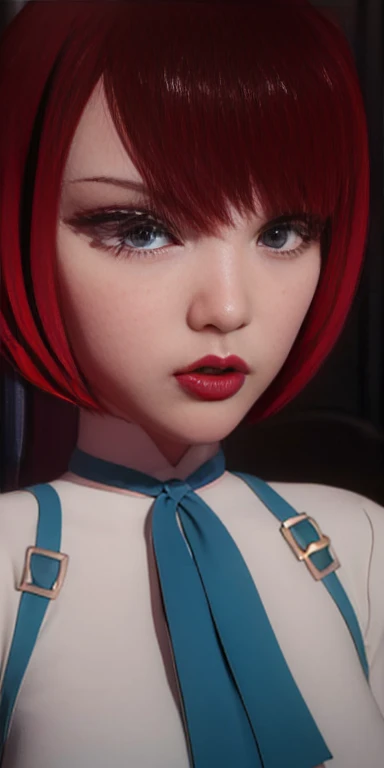 foreground , NSFW ,redhead girl, bobcut, extraordinary beauty and very detailed, eyes and eyeliner, gothic makeup full lips,single face high resolution image 12k 1 levels.2 high resolution 