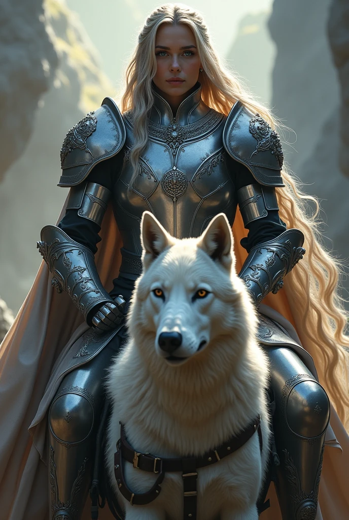1 medieval sexy Russian woman warrior slender beauty princess in full growth with medieval weapons in her hands, stern look, without clothes, sexy medieval armor, post-apocalyptic plot, medieval castle in the background, maximum detail of the castle, maximum detail of the whole scene, maximum detail of the girl face lips, medieval amulet on the neck, , next to 1 polar bear in medieval armor, maximum detail of the bear,  VLOP & Sakimichan, Ross Tran 8 K, Ultra-Realistic