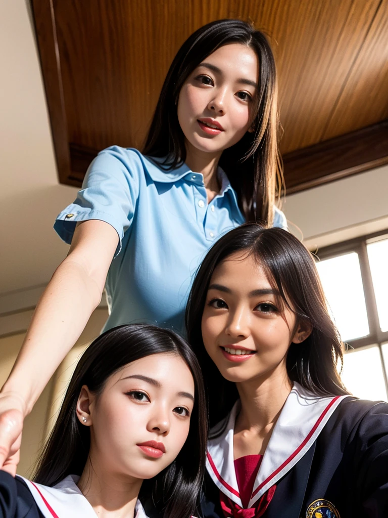 8k, RAW Portrait (Japanese women),masterpiece、Photorealistic:1.3、Realistic, Ultra-high resolution, Highest quality, Real Life Photos ,( in the evening :1.1),
((((2 girls:1.5)))), (((Two girls showing off their panties In the room)))、(Cute Face:1.3)、Japanese 2 girls,((Two Japanese high school girls))、((Two real high school girls))、((Japanese High School Uniform:1.6))、 Long Hair,,Slender body,、In the room、
big, beautiful, Detailed eyes, Black Hair,(Written boundary depth:1.3)、 ((Dark brown eyes:1.2))、(Realistic skin texture:1.3)、(Immersive atmosphere:0.8、clair obscur:1.2) 、(Viewer:1.3)、((Embarrassing))、((Red cheeks:1.3))、((Ceiling from below:1.2))、(smile:1.2)、((She&#39;s wearing tiny silk panties))、((Panty shot))、((A woman rolling up her skirt))、((From below:1.25))、((Panties close up:1.46))、((Panty shot))、the most beautiful woman in the world、the most beautiful woman in the world、((Spread your legs out to the side:1.4)), (mastorbation:1.3)