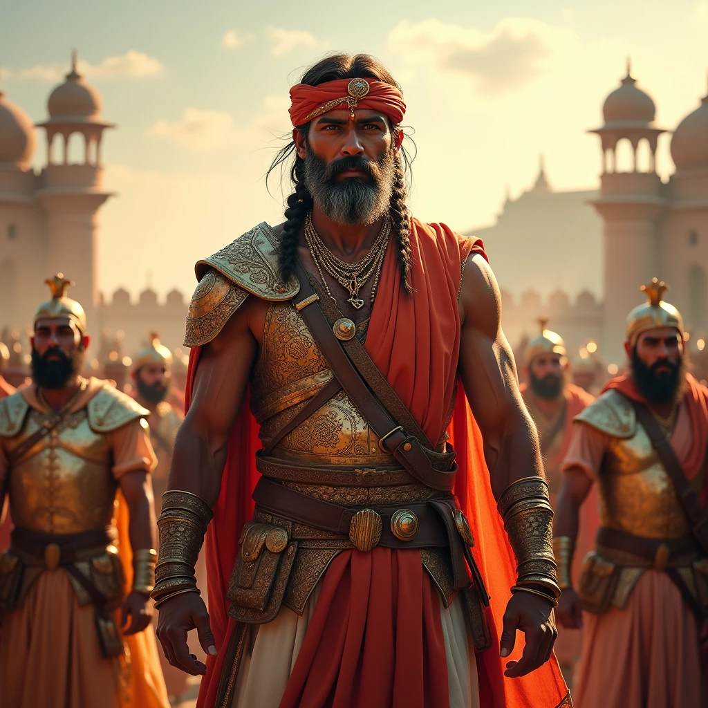 A Rajput A rajput man warrior standing in her kingdom his arround standing other ...
