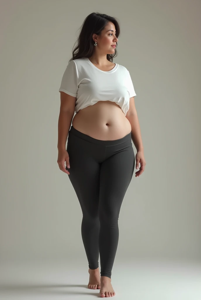 13 year old girl in pregnant with makeup girl sticking out her buttocks in tight jeans, high heels and no shirt