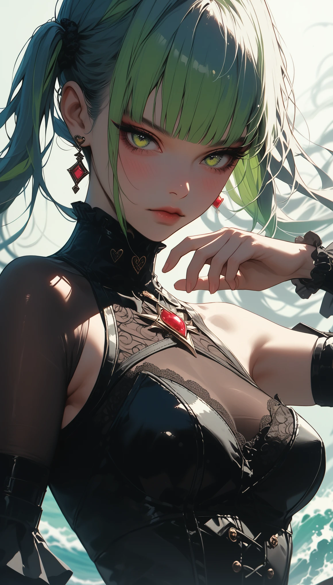 White hair, green eye, girl, tattooed