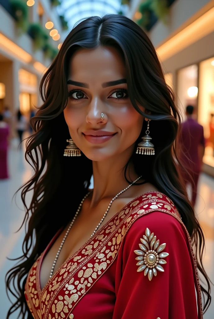 Arab girl, beautiful smile, curvy hourglass body, attending a wedding,